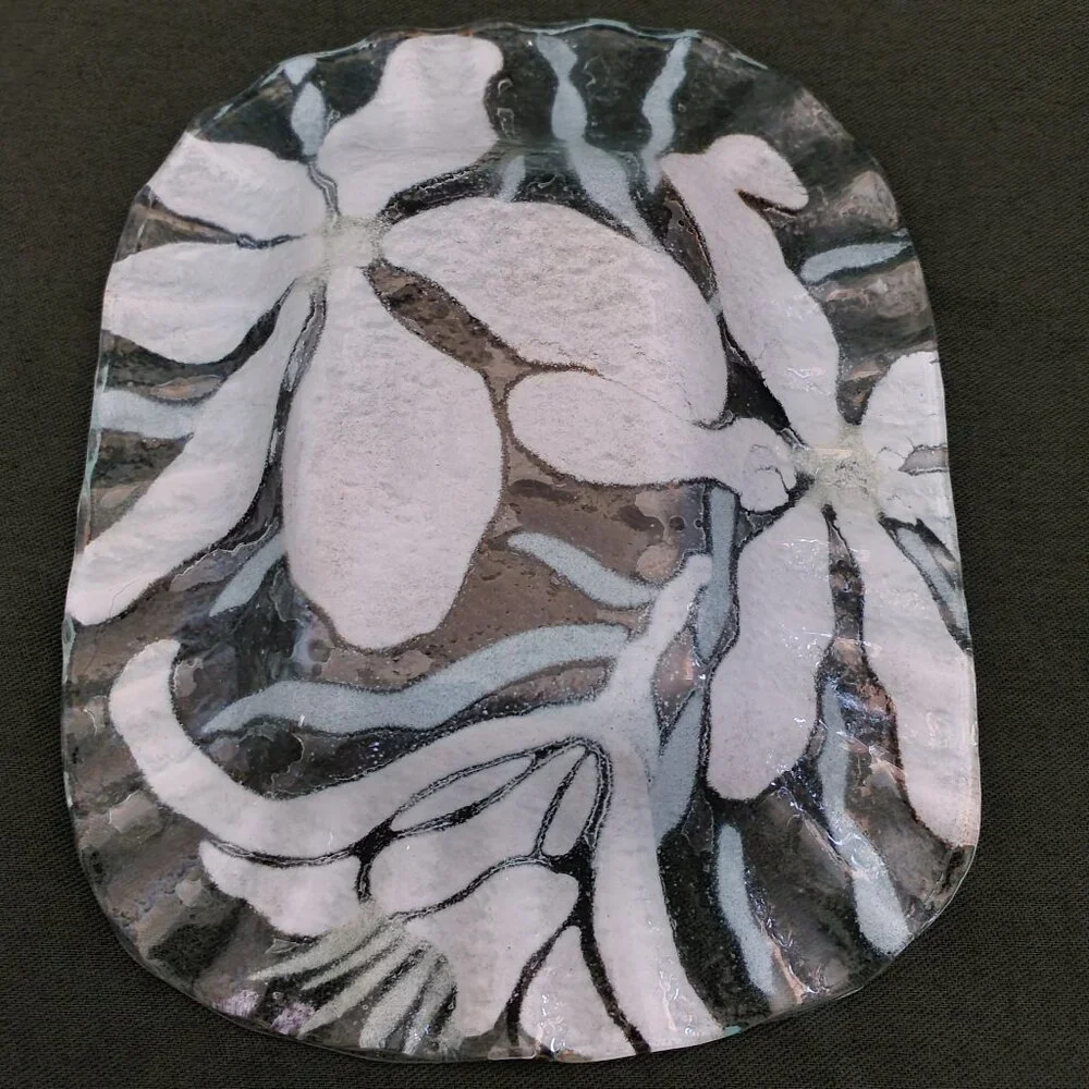 Fused Glass Trinket Dish Floral Art Glass Soap Dish